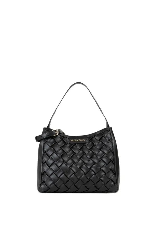 Woven Leather Shoulder Bag with Gold Hardware Image