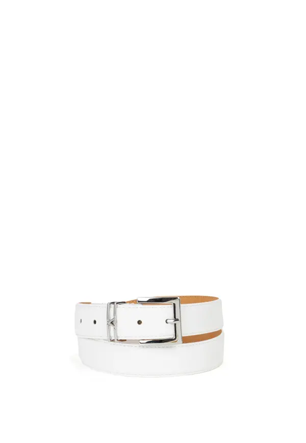 Saffiano Leather Belt with Silver V-Logo Image