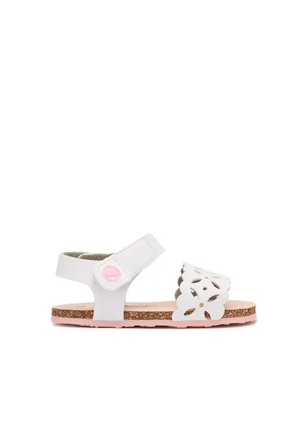 Baby Girl White Flower Cut Out Leather Sandals  Image