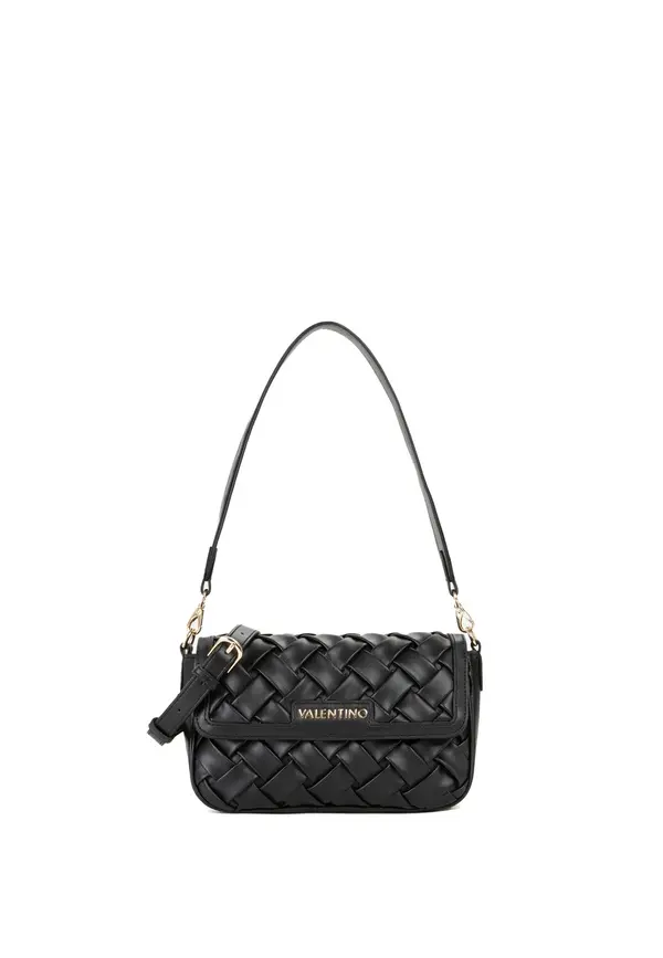 Woven Leather Crossbody Bag with Flap and Gold Hardware Image
