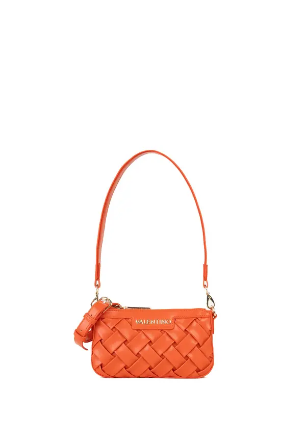 Woven Leather Small Shoulder Bag with Gold Hardware