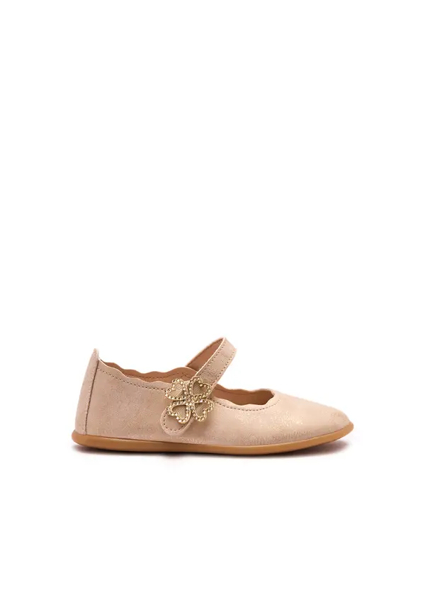 Kids Girls Gold Leather Shine Hearts Ballerina  Image