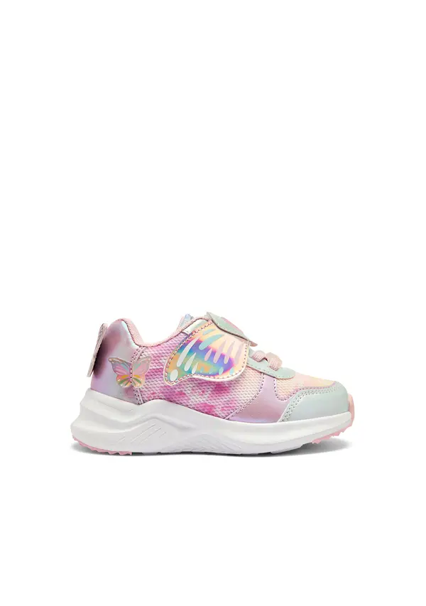 Kids Girls Mesh Iridescent Pink Butterfly Light Sneakers  Image