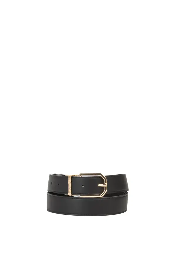 Leather Belt with Gold Hexagonal Buckle Image