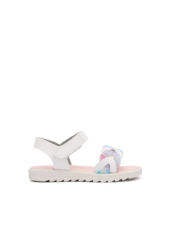 Kids Girls White Leather Mermaid Braid Sandals  Image