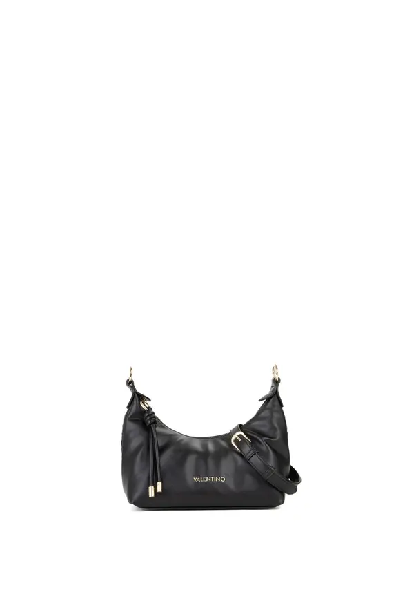 Soft Leather Crescent Shoulder Bag with Knot Detail and Gold Hardware Image