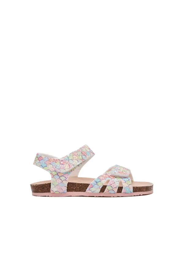 Kids Girls Multi Glitter Cork-Sole Mermaid Bio Sandals  Image
