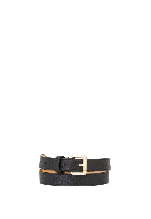 Grained Leather Classic Belt with Gold V-Logo Accent Image
