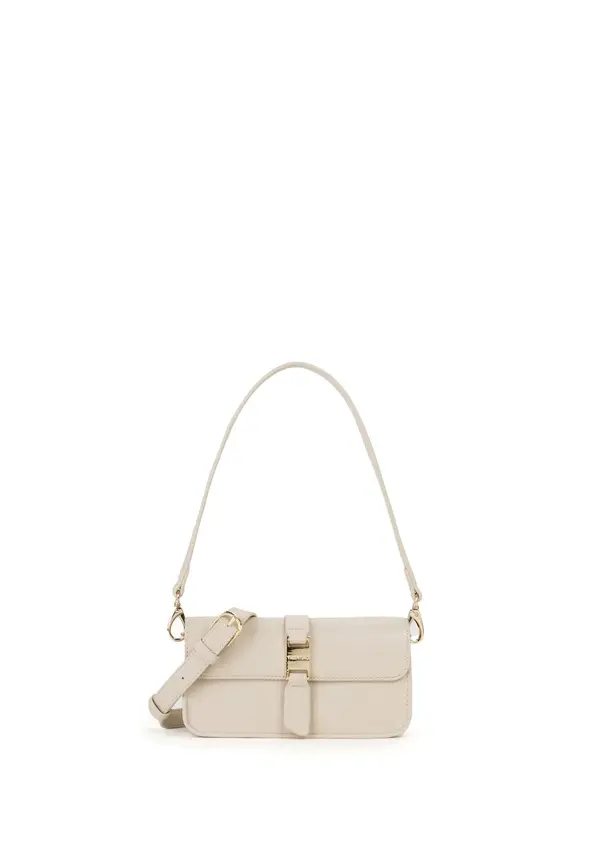 Small Leather Baguette Shoulder Bag with Gold Buckle Clasp