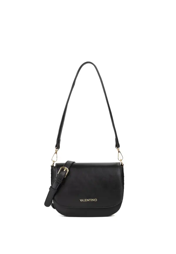 Smooth Leather Saddle Crossbody Bag with Embossed Side Logo and Gold Hardware
