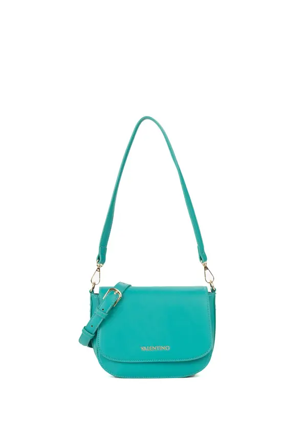 Smooth Leather Saddle Crossbody Bag with Embossed Side Logo and Gold Hardware