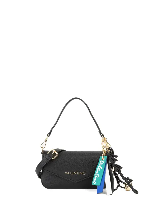 Leather Envelope Flap Baguette Bag with Charm Details and Gold Hardware