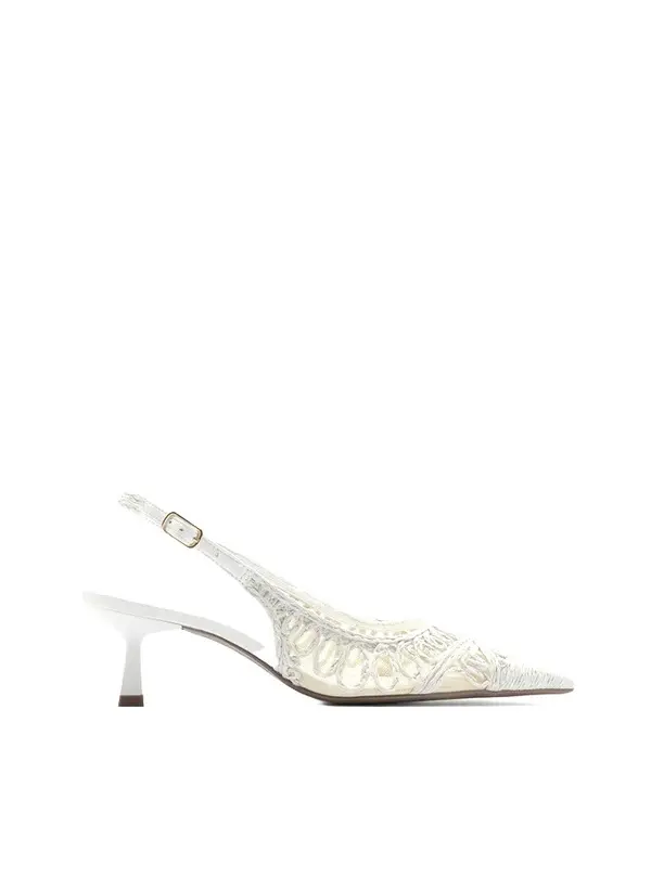 Off-white Embroidered Stiletto Kitten Heel Pump