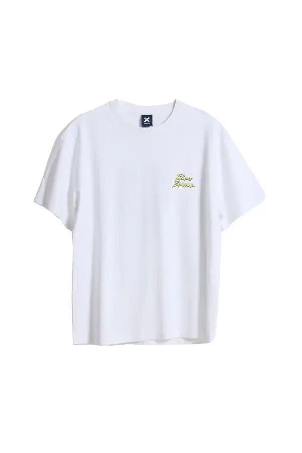 White Movement T-Shirt with Yellow Script Logo Front and Back Print