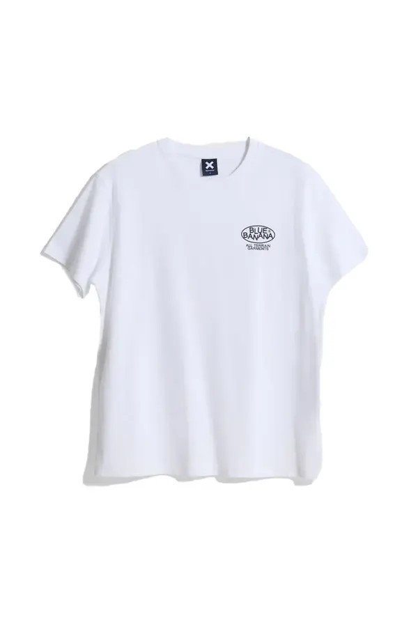 White Short Sleeve T-Shirt with Multi-Logo Sticker Graphic Back Print
