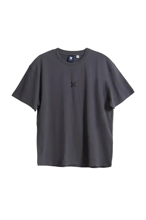 Anthracite Bonfire Crewneck Short Sleeve T-shirt with Embroidered Detailing