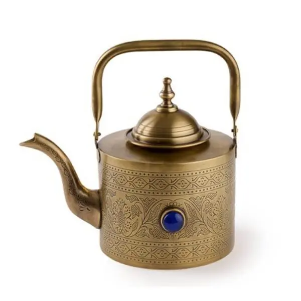 Teapot Brass with Etching 1.94ltr Blue Beads