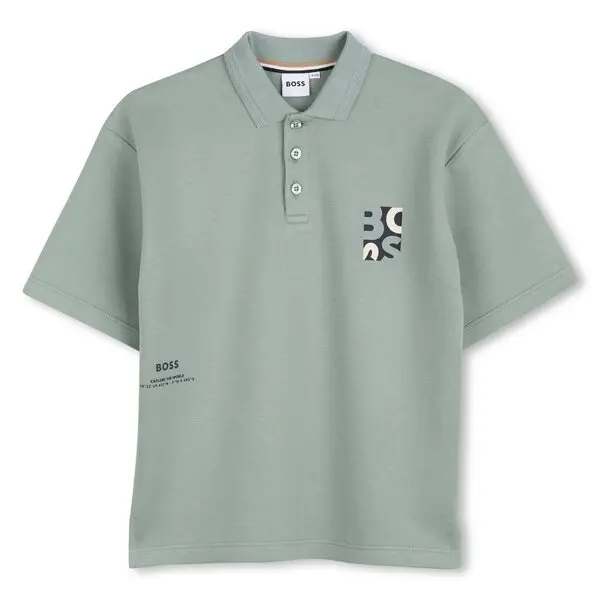 Kids Boys Chest Graphic Logo Cotton Short Sleeve Polo   Image