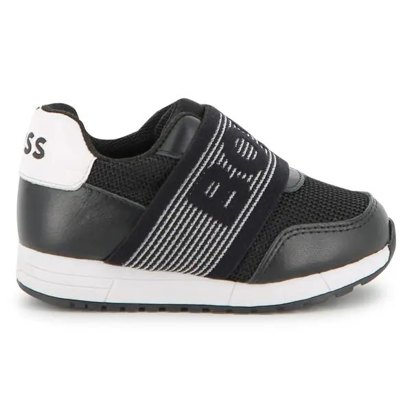 Kids Boys Logo Strap Leather Round Toe Sneakers