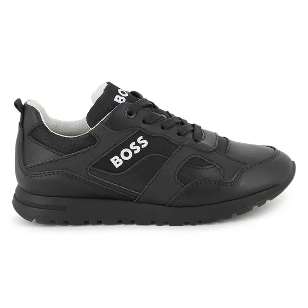 Kids Boys All-Black Mixed-Media Sporty Sneakers Image