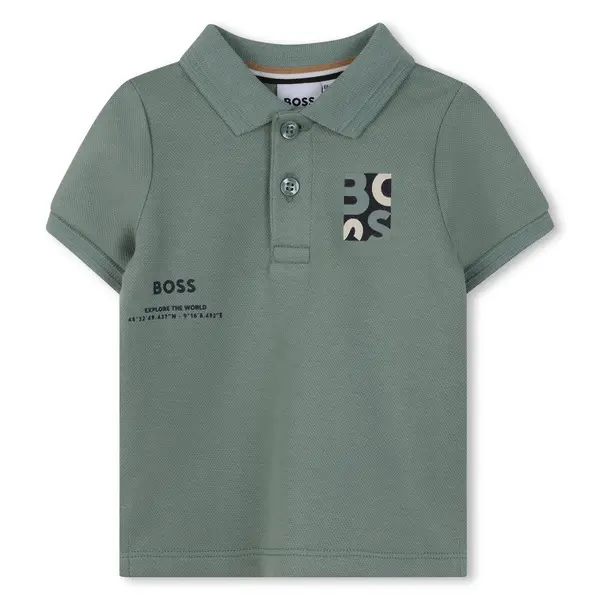 Baby Boy Buttoned Patch Short Sleeve Polo with Dual Graphics