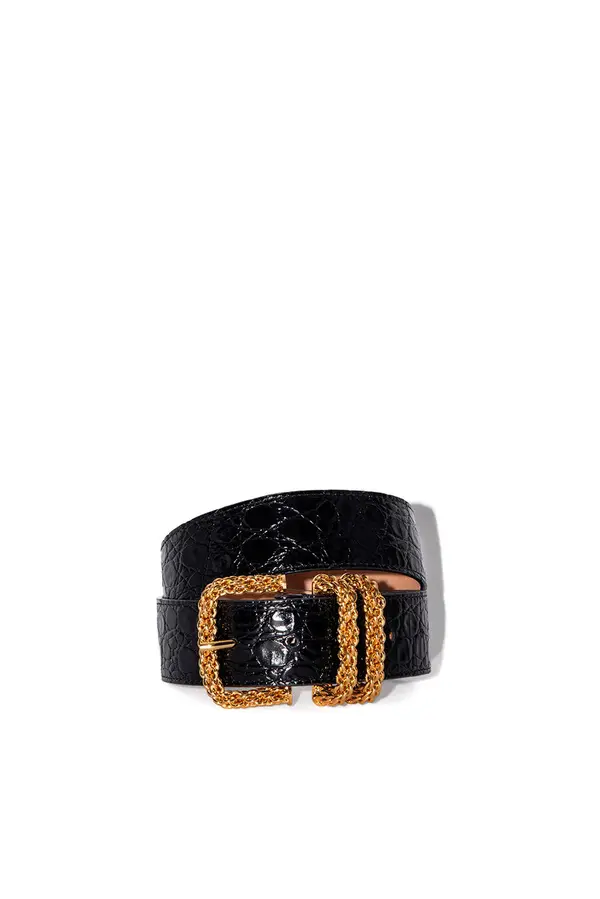 Circular Croco Embossed Leather Belt Image