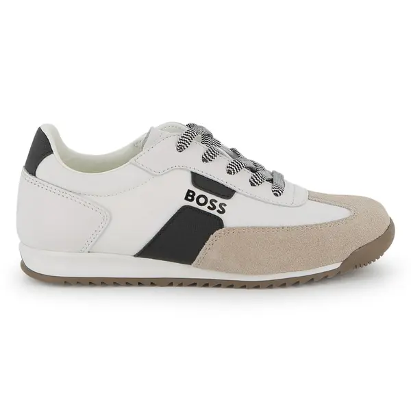 Kids Boys Retro-Inspired Leather & Suede Panel Lace Up  Sneakers
