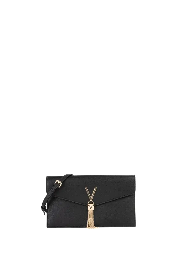 Leather Envelope Clutch with Gold V-Logo Tassel