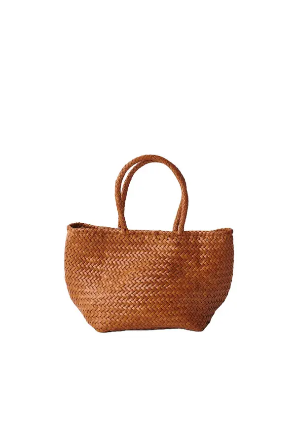 Woven Leather Basket Tote Bag Image