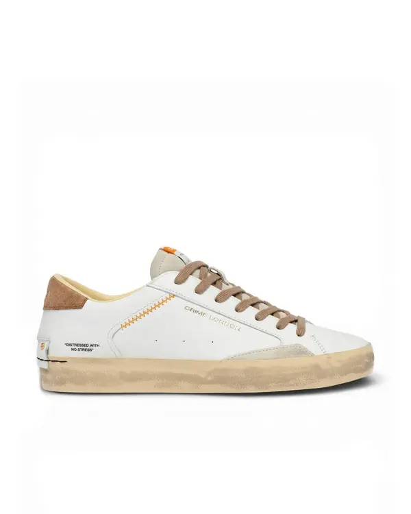 Distressed Saddle Brown & Beige Leather Sneakers Image