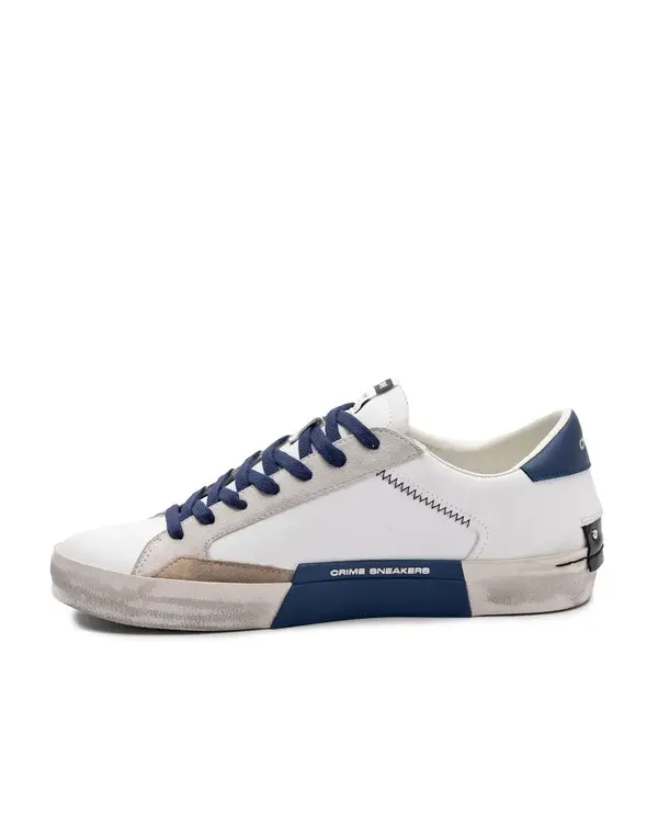 Distressed White & Blue Leather Sneakers