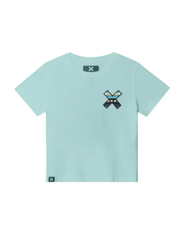 Kids Neutral Aqua Classic Embroidered X Short Sleeve T-Shirt Image