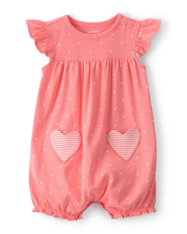 Carter's - Baby Girl Heart Pocket Short-Sleeve Romper - Pink | ABC