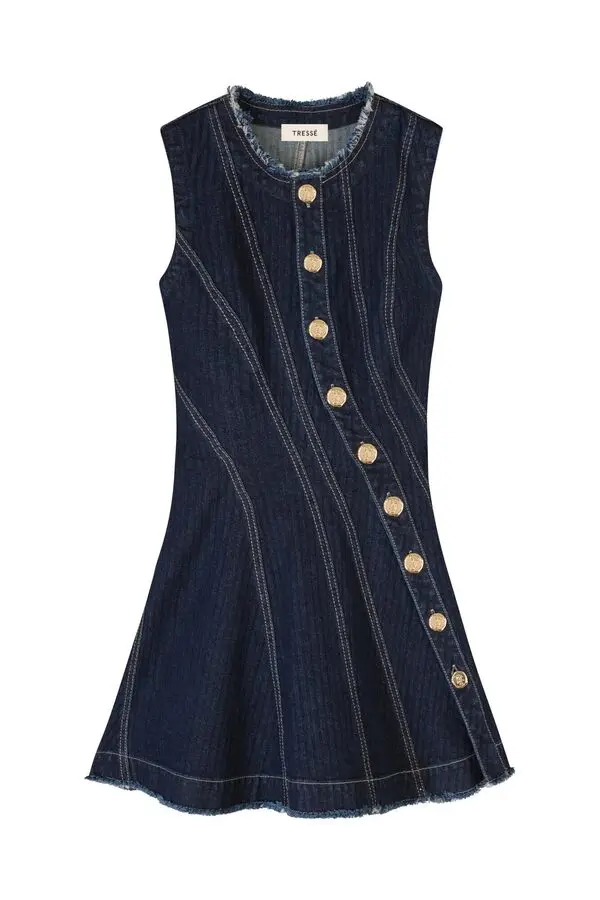 Denim short dress with bias cut
