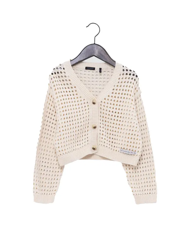  Openwork V-neck Crochet Cardigan