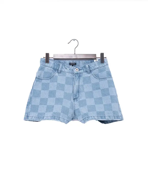  Checkerboard Denim Shorts