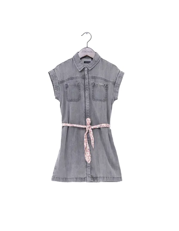  Printed Belt Short Sleeve Dress