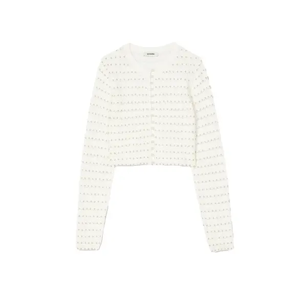 Cropped Pointelle-Knit Cardigan 