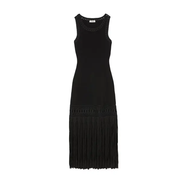 Fringed Knit Midi Dress