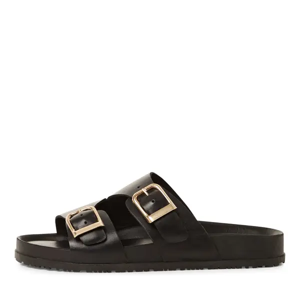 Leather Buckle Slide Flats