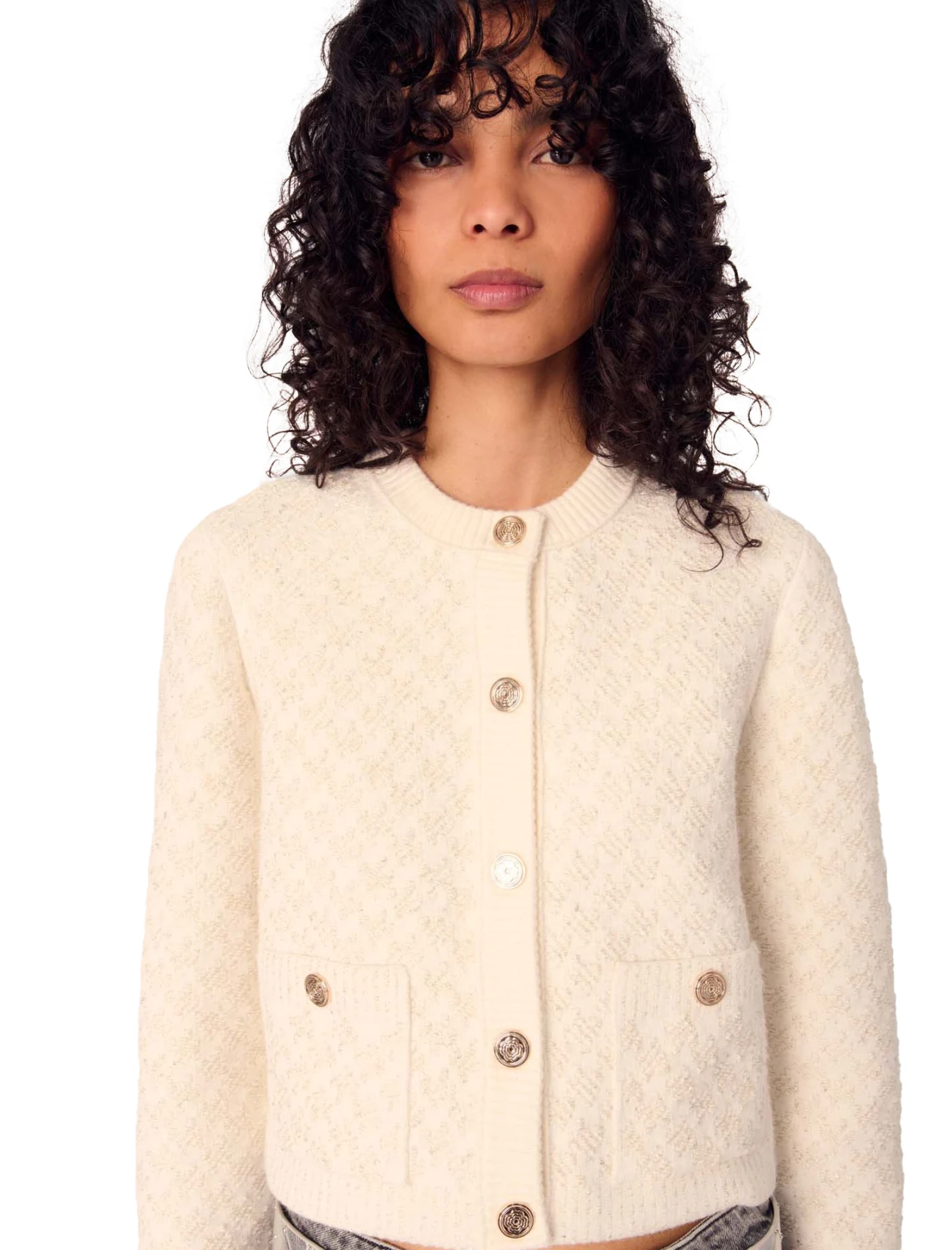 Tweed Effect Knit Cropped Cardigan Gallery