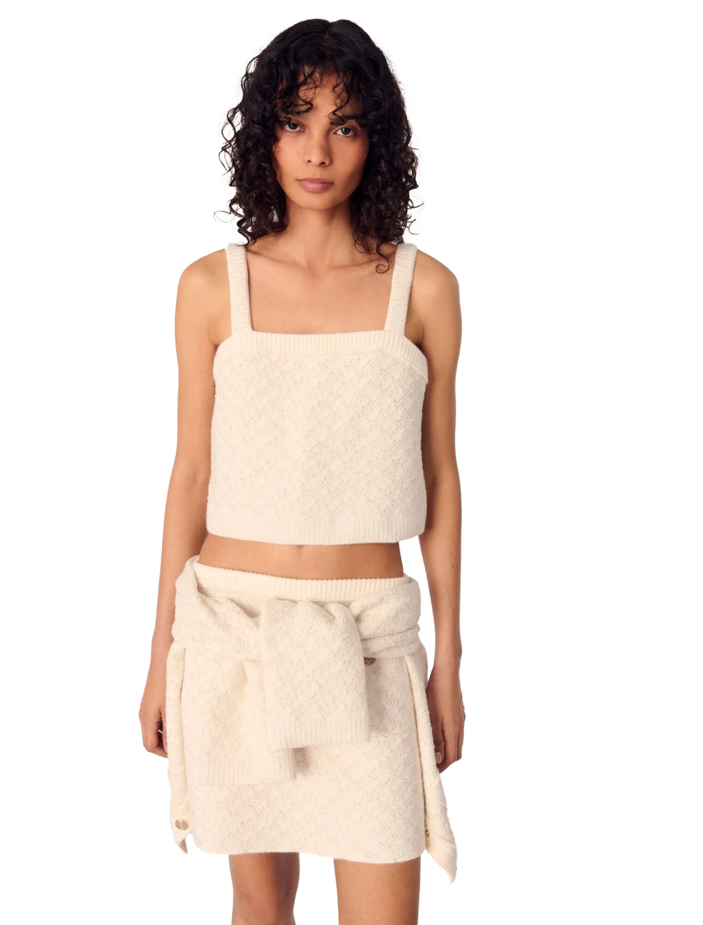 Tweed Effect Knit Cropped Top Gallery