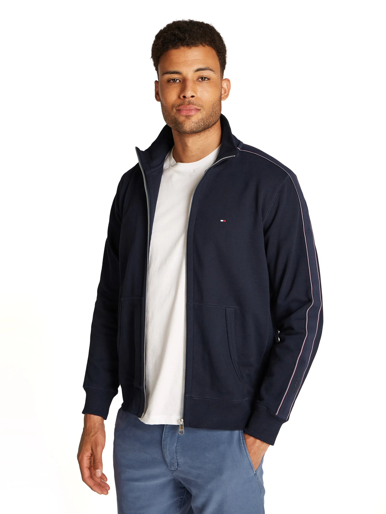  Stripe Stand Collar Zip Sweatshirt Gallery