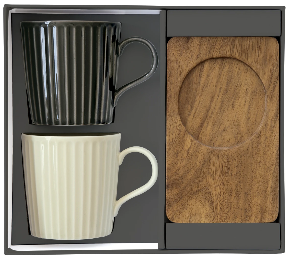  Set Of 2 - Porcelain Mugs 380ml With Acacia Saucers In Gift Box  Gallery