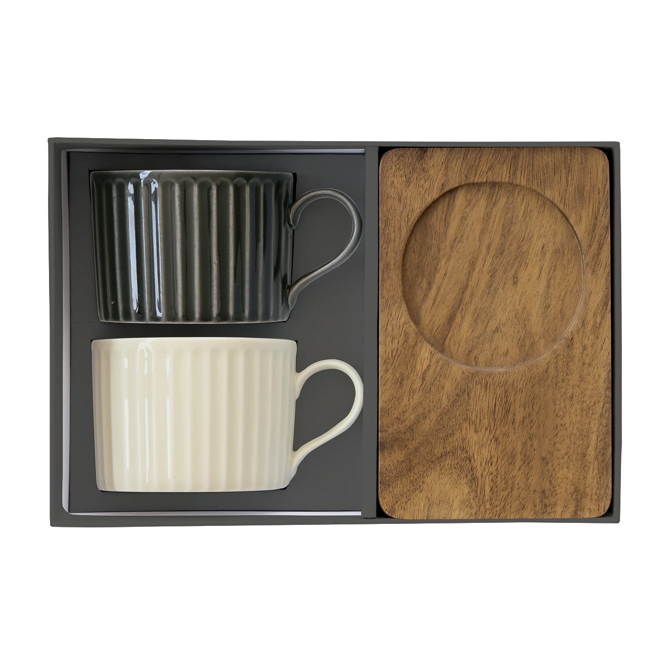  Set Of 2 - Porcelain Cups 250ml With Acacia Saucers In Gift Box  Gallery