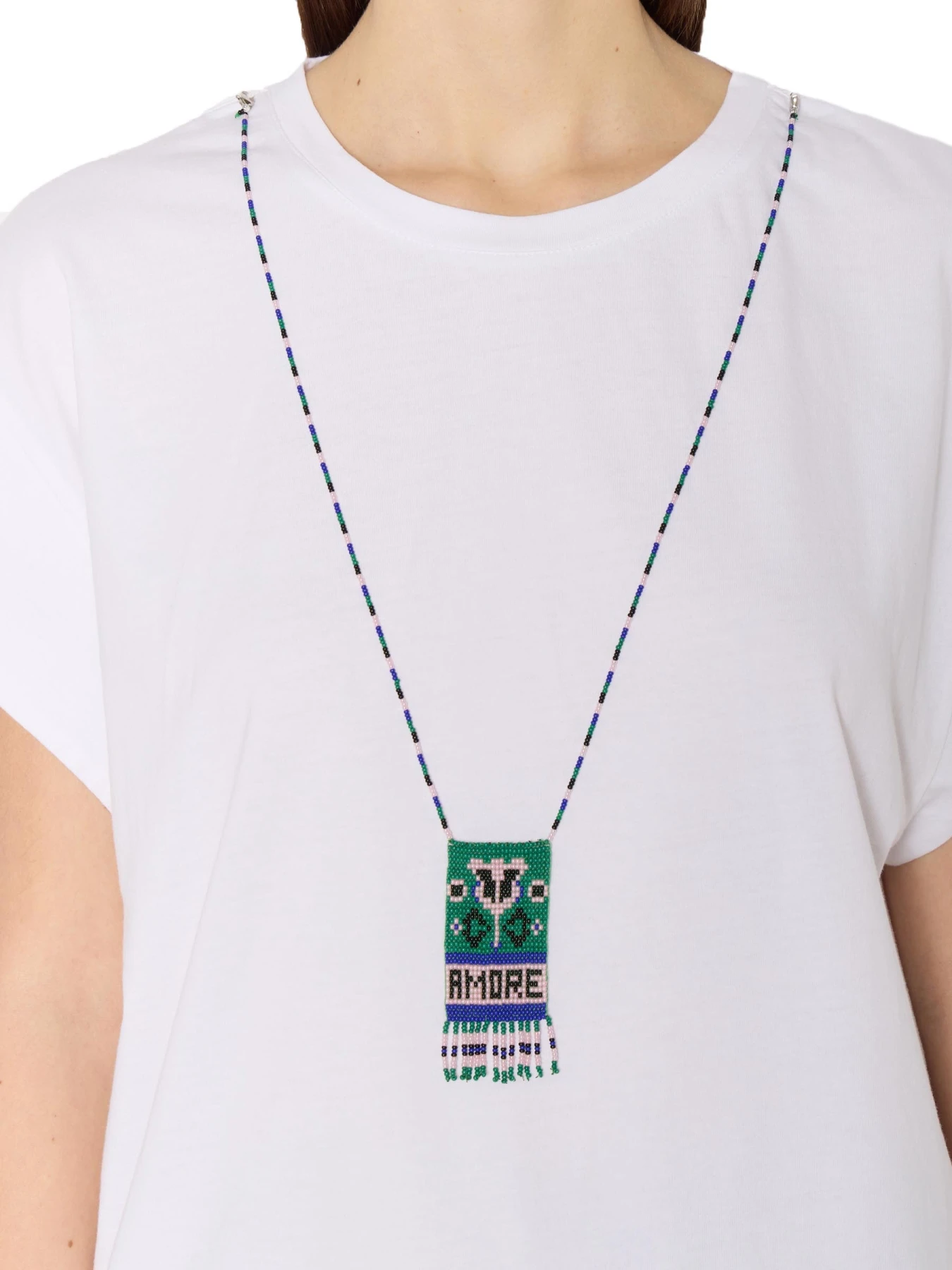 Short Sleeve T-shirt with removable "AMORE VIDA" pearl collar Gallery