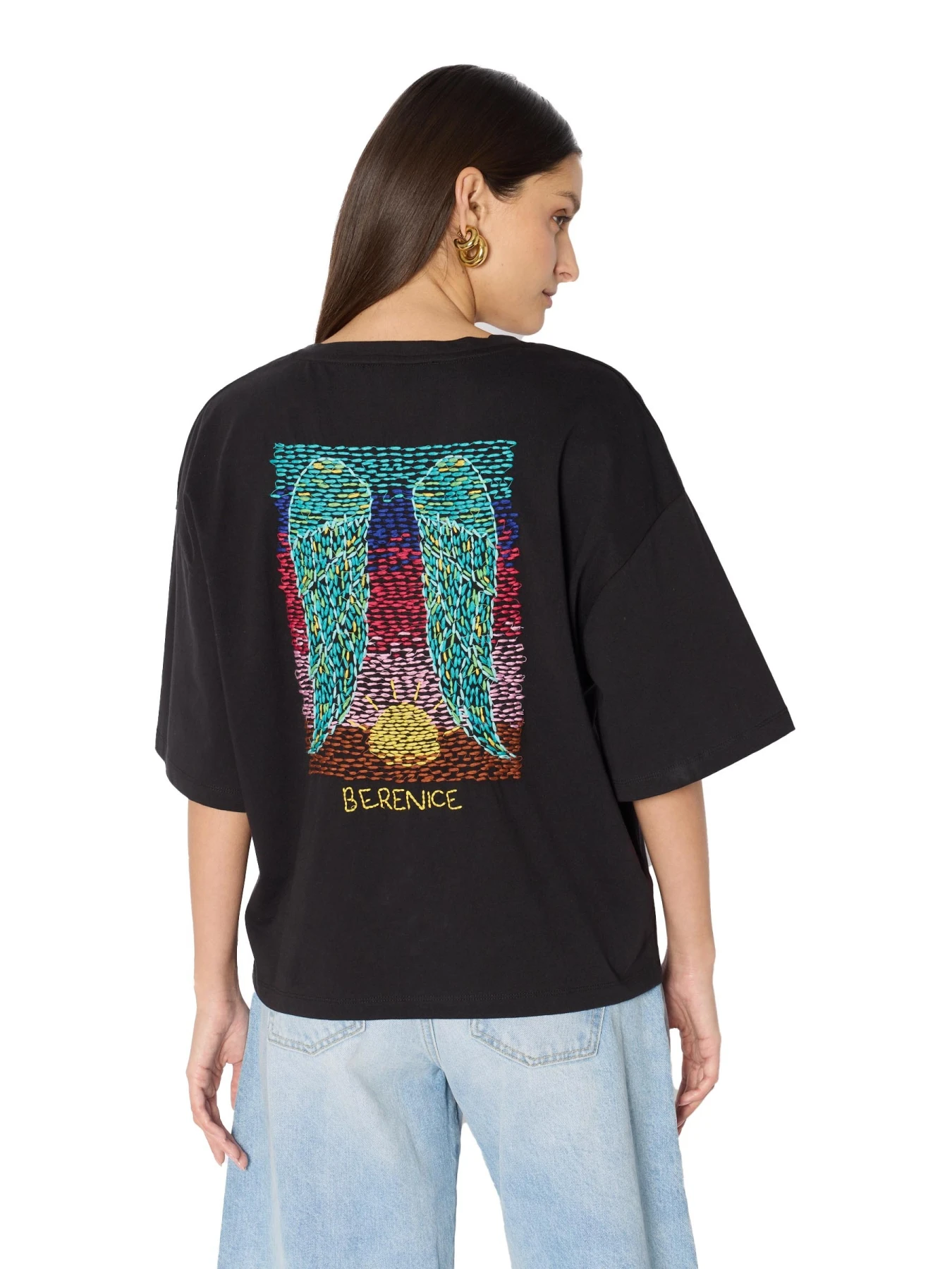 Oversized T-shirt with embroidered wings on back Gallery