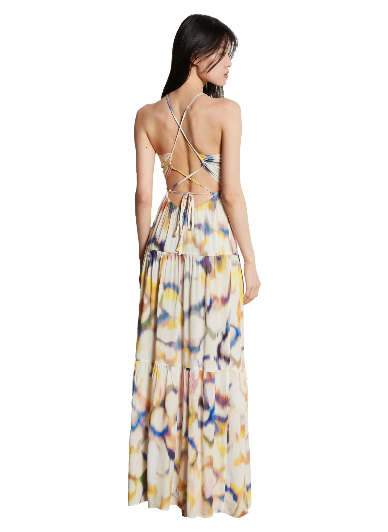 Fiesta Watercolor Print Tiered Maxi Dress Gallery