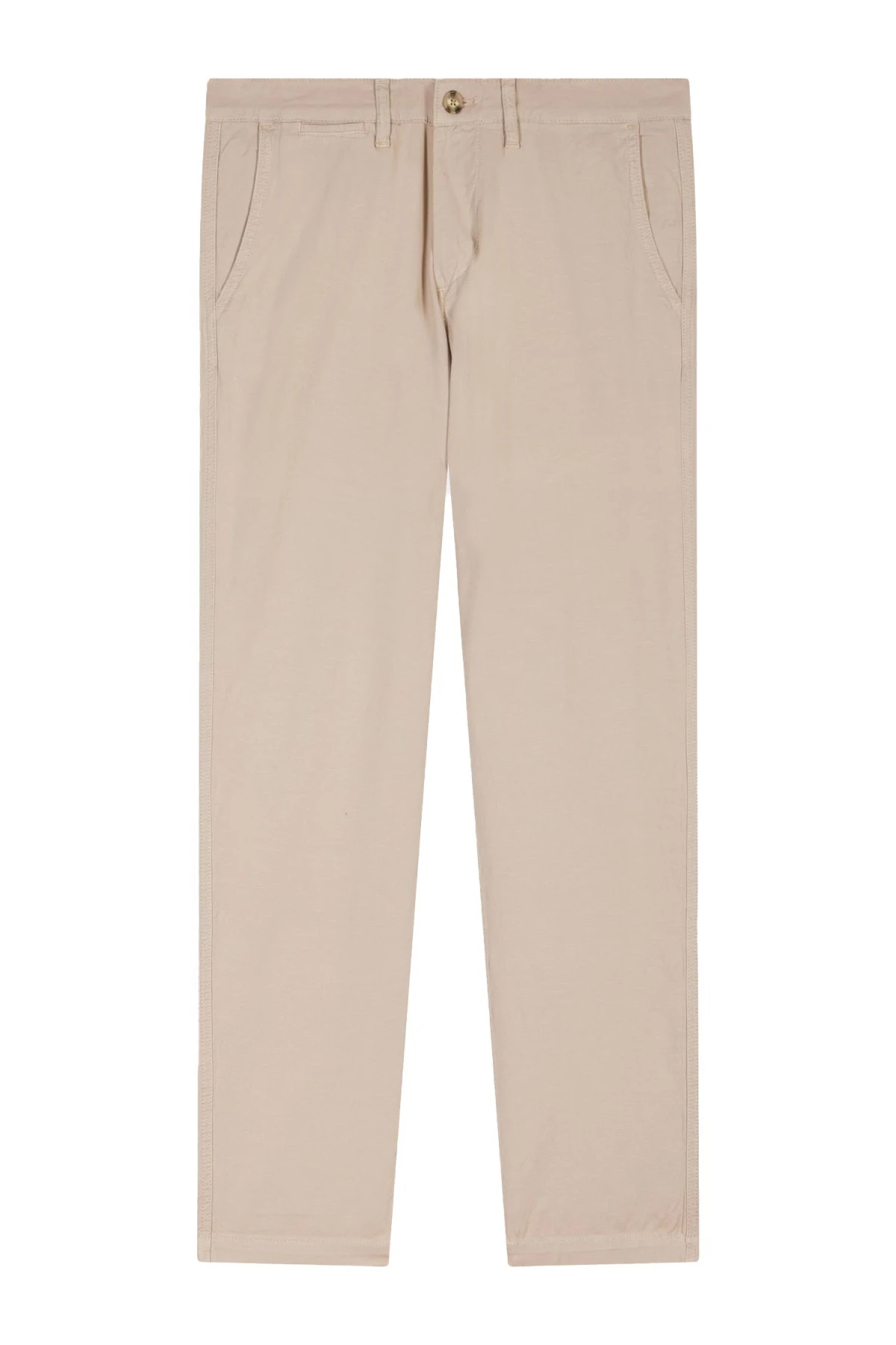 Straight-cut medium stretch cotton and linen pleat-free chinos Gallery