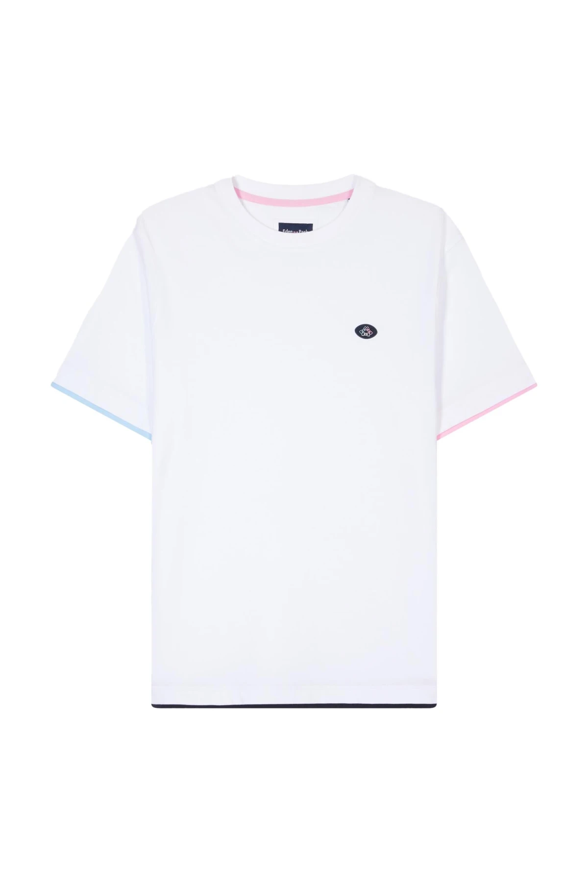  straight cut Plain cotton T-shirt with colored sleeve edges Gallery